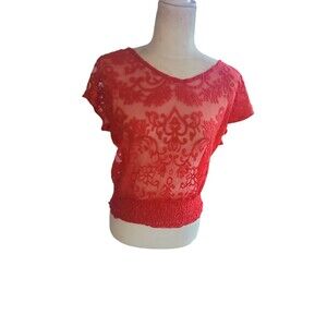 Ariat Blouse Top Women's Size Small Red Lace Design Western Cowgirl Sheer Small